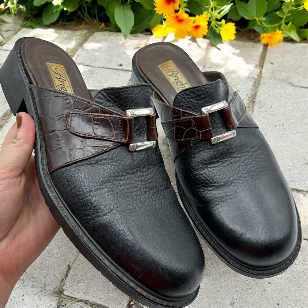 Brighton Made In Italy Monk Strap Slip On Leather Low Heeled Mule Loafers 9N